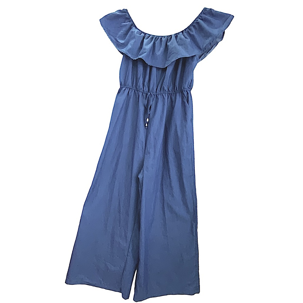 Vonda Off Shoulder Wide Leg Romper Jumpsuit Denim Blue Women’s Plus 3XL - Picture 3 of 15